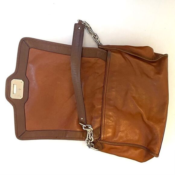 Cole Haan Brown Pebble Leather Chain Flap Shoulder Bag - Picture 3 of 5